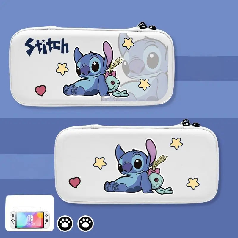 Coque blanche nintendo switch stitch avec design translucide, étoile jaune, cœur et protection facile à installer