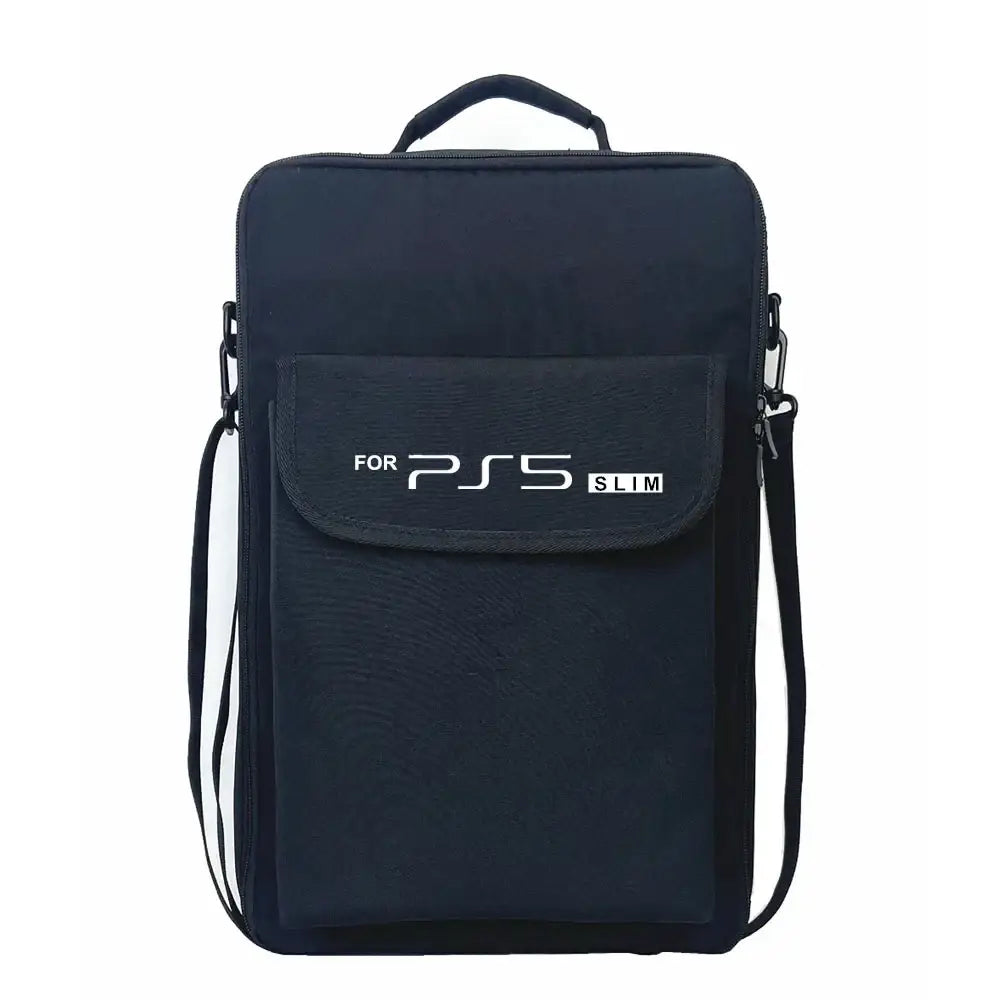Sac de protection ps5 slim noir avec logo blanc offrant protection optimale et compartiments dédiés pour console