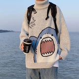Pull à col roulé large requin unisexe avec motif de requin amusant et stylé