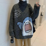 Pull à col roulé large requin gris unisexe tendance et confortable pour tous