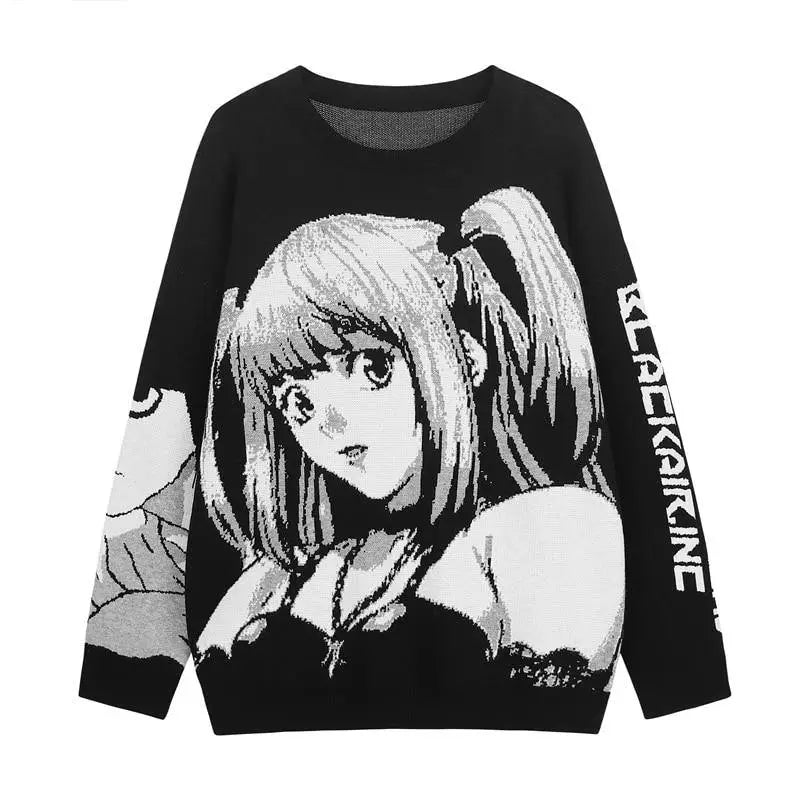 Pull Vintage rétro Anime Blackair.inc avec design en noir et blanc inspiré des mangas