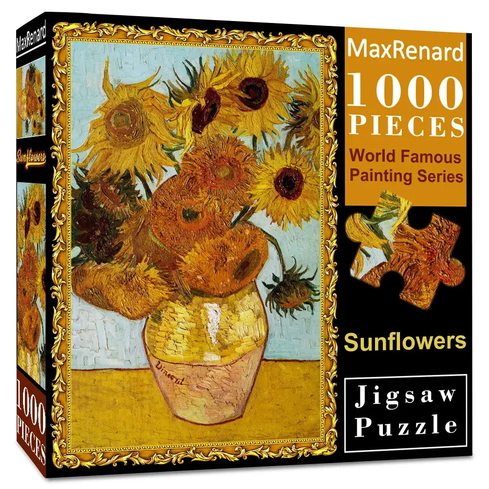 Puzzle 1000 pièces vincent van gogh célèbres tournesols dans un tableau ancien orné en cadre doré par maxrenard