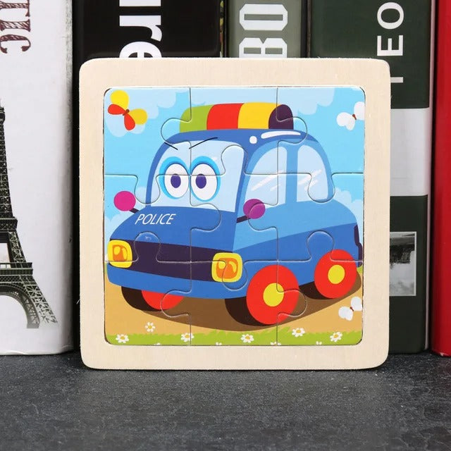 Puzzle Bois Bébé 11x11cm - Les Véhicules Moteur