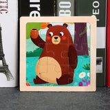 Puzzle bois pédagogique bébé en bois avec un ours marron tenant un pot de miel pour motricité fine petites mains