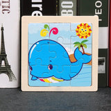 Puzzle bois pédagogique carré en bois avec baleine bleue et éléments colorés pour motricité fine des petites mains