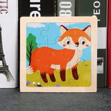 Puzzle bois pédagogique bébé avec renard orange en bois pour développer motricité fine et petites mains