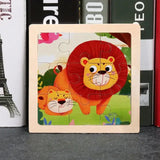 Puzzle bois pédagogique bébé en bois avec lion cartoon à crinière rouge et lionceau orange pour motricité fine petites mains