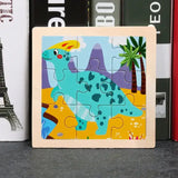 Puzzle bois pédagogique bébé avec dinosaure turquoise coloré pour motricité fine et développement des petites mains