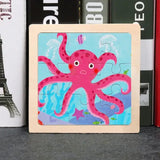 Puzzle bois pédagogique bébé en bois avec pieuvre rose pour motricité fine et développement des petites mains
