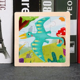 Puzzle bois pédagogique bébé coloré en bois avec ptérodactyle turquoise pour motricité fine des petites mains