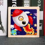 Puzzle bois pédagogique bébé en bois coloré avec fusée rouge et blanche pour motricité fine des petites mains