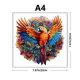 Puzzle en bois animal perroquet a4 avec perroquet exotique coloré et motifs floraux détaillés, captivant casse-tête