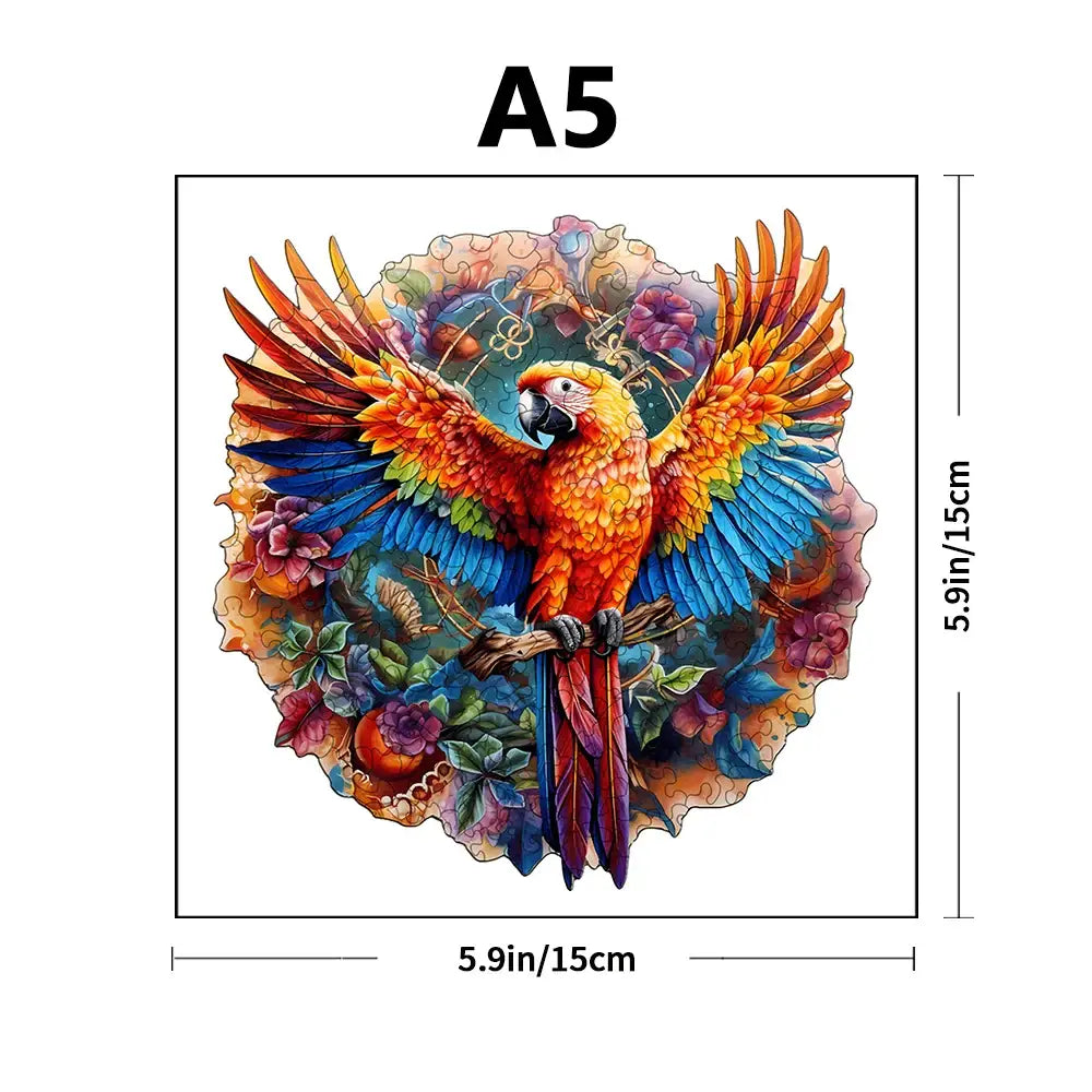 Puzzle en bois animal perroquet a5 avec perroquet exotique coloré et dessins floraux captivants casse-tête