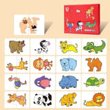 Boîte rouge contenant puzzle en bois animal coloré 32 pièces pour bébé éducatif et ludique