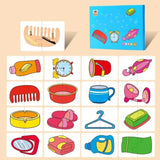 Puzzle en bois pour bébé 32 pcs bleu avec illustrations animées dobjets ménagers comme peignes et horloges