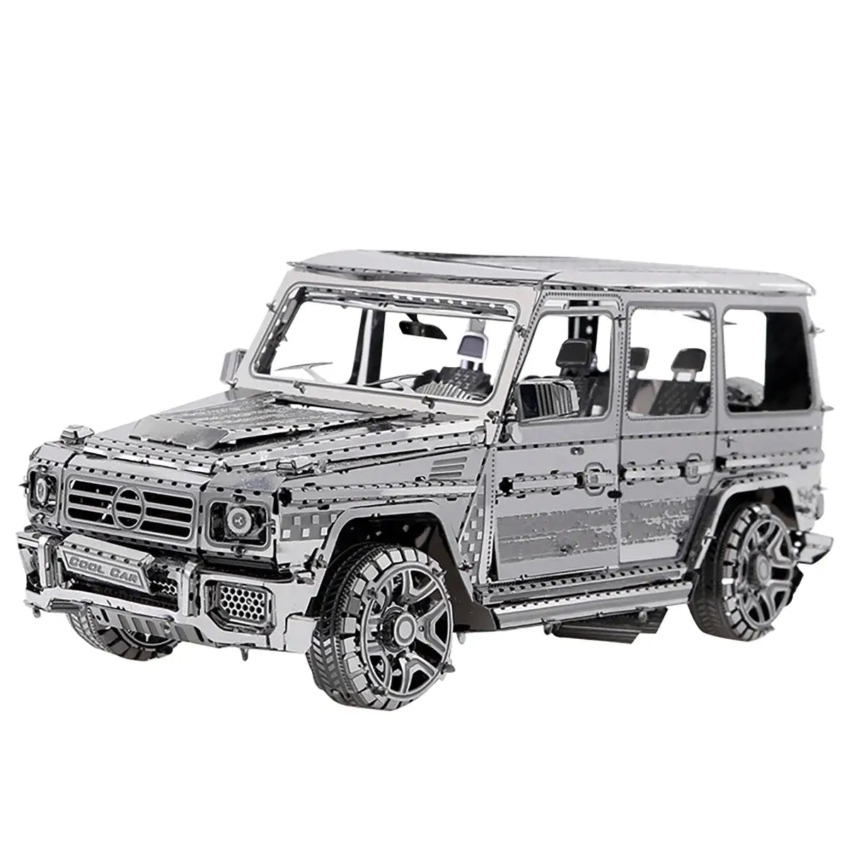 Puzzle métal 3d véhicule design original d une mercedes-benz g-wagon argent métallique en pièces métalliques emboîtables offrant une expérience captivante