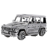 Puzzle métal 3d véhicule design original d une mercedes-benz g-wagon argent métallique en pièces métalliques emboîtables offrant une expérience captivante