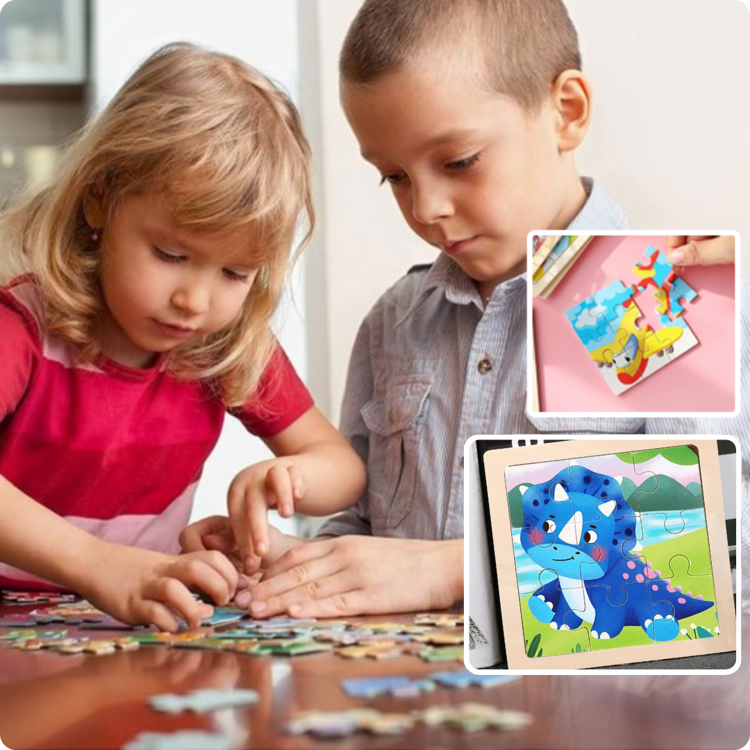 Puzzle Bois Bébé 11x11cm - Au Monde des Dinosaures