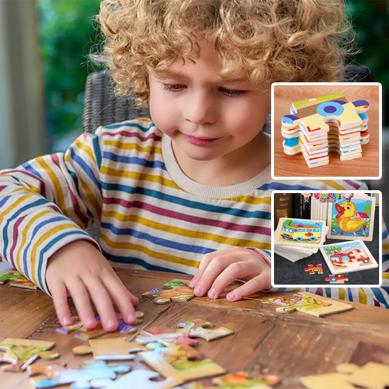 Puzzle Bois Bébé 11x11cm - Au Monde des Dinosaures