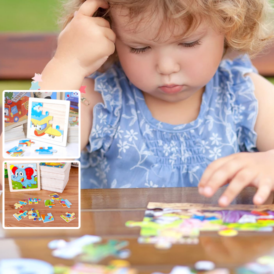 Puzzle Bois Bébé 11x11cm - Les Véhicules Moteur