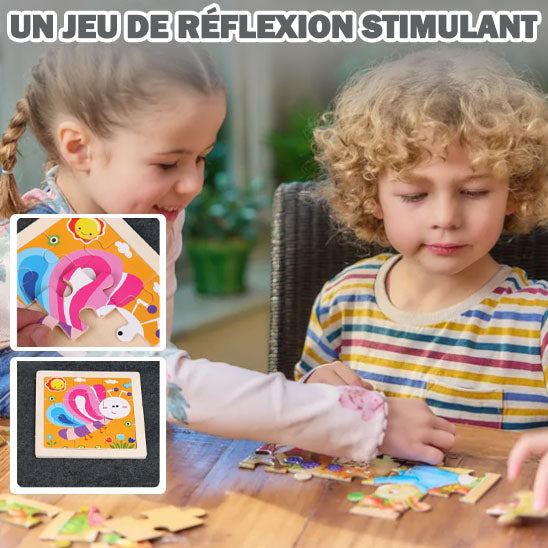 Puzzle Bois Bébé 11x11cm - Au Monde des Dinosaures