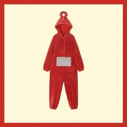 Pyjama teletubbies cosplay unisexe rouge en peluche avec capuche et patch blanc tinky winky pour adultes