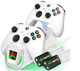 Station de recharge blanche pour manettes Xbox avec led verte et effet lumineux bleu pour batteries rechargeables et câble USB