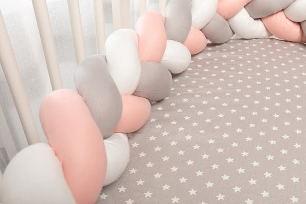 Baby bed reducer – Pink white gray braid
