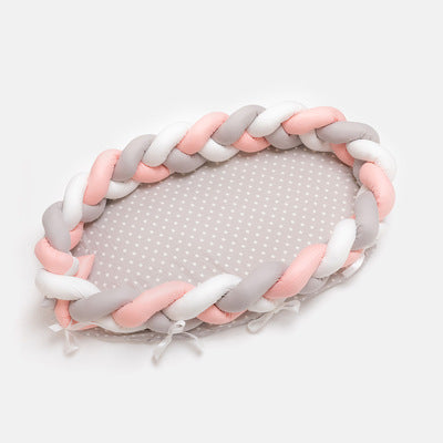 Baby bed reducer – Pink white gray braid