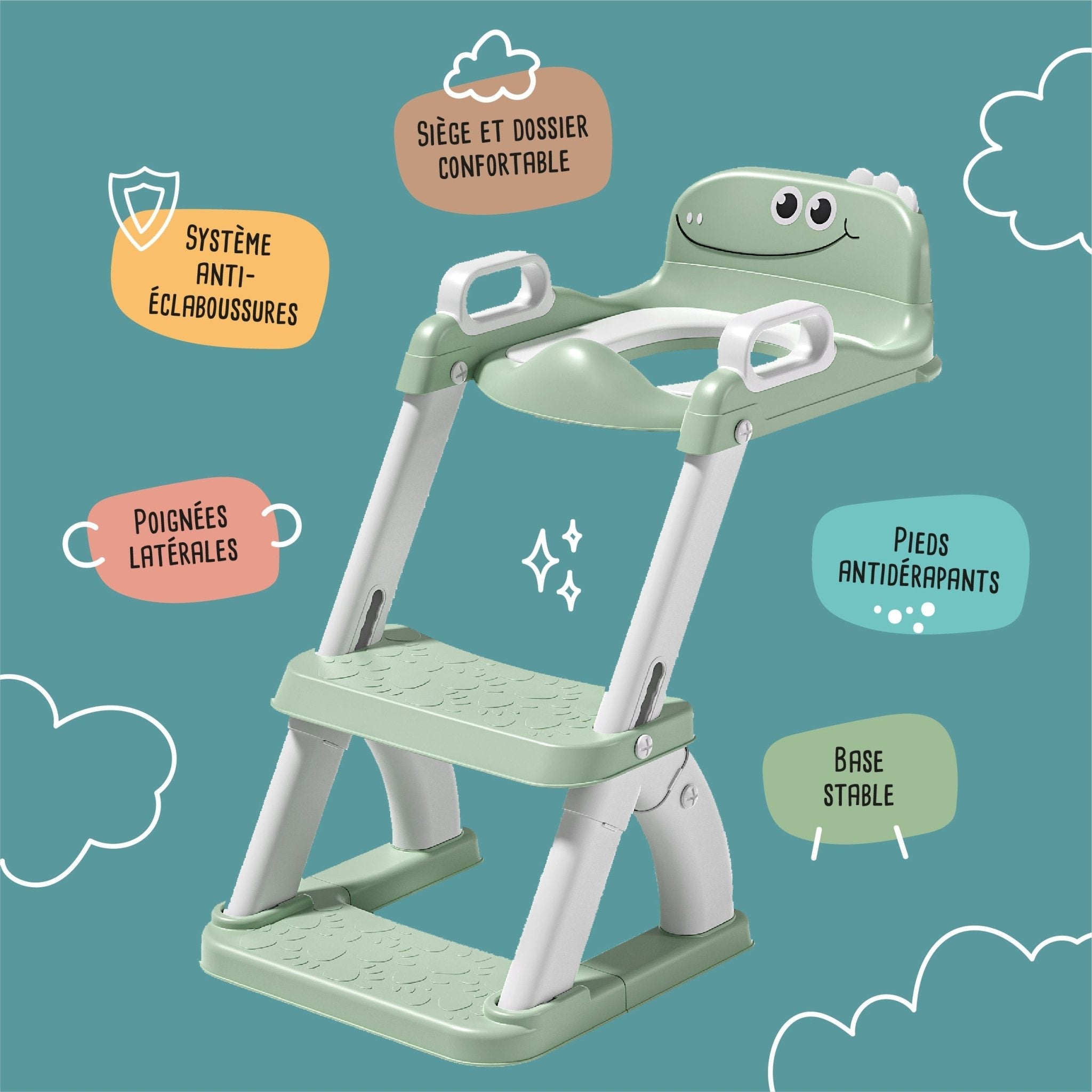 Réducteur de toilette DINO avec marche pliable
