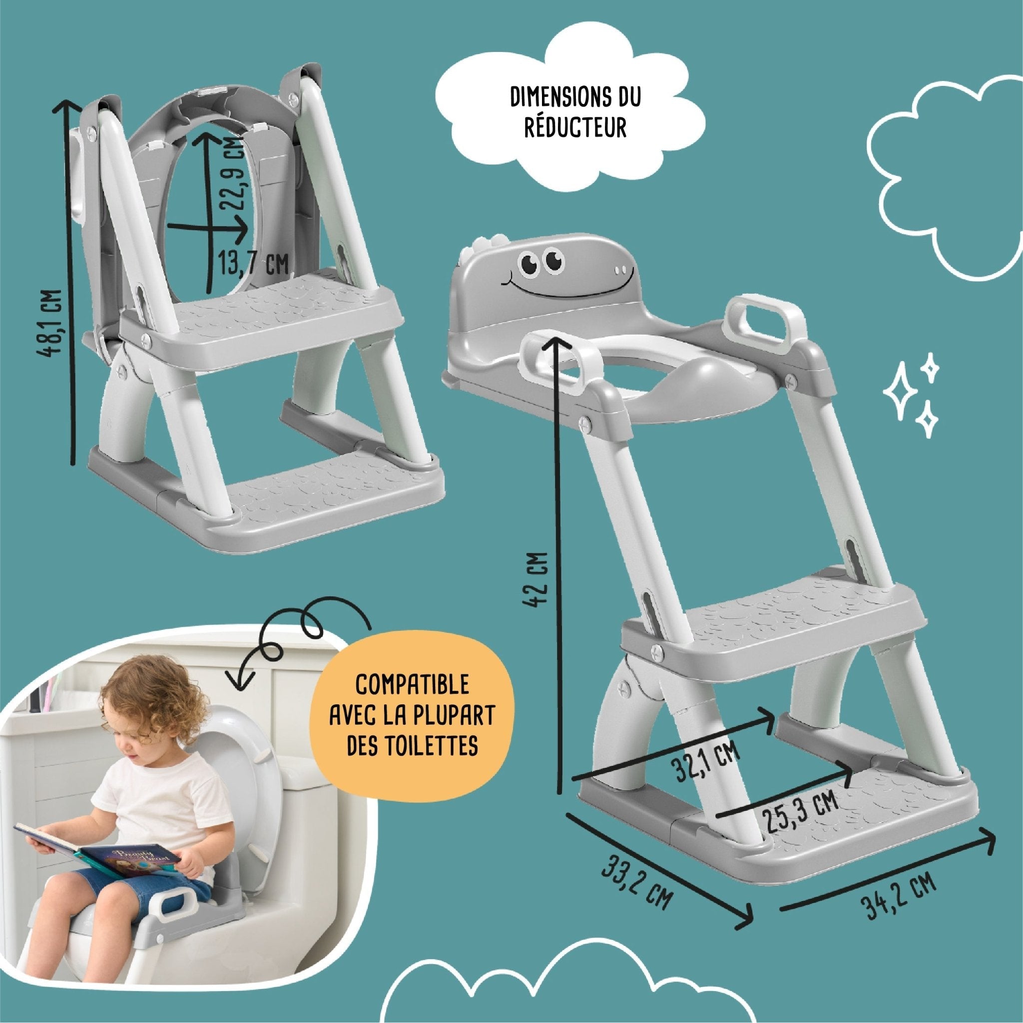 Réducteur de toilette DINO avec marche pliable