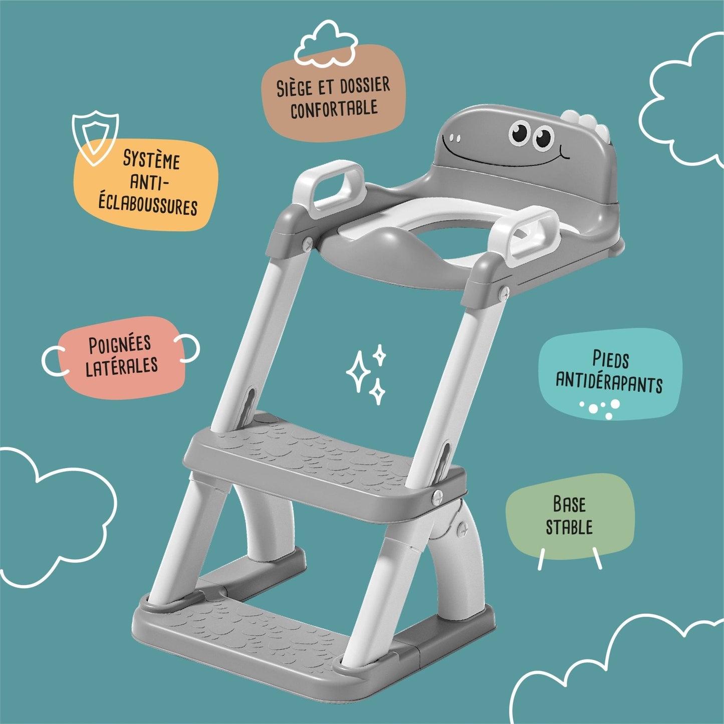 Réducteur de toilette DINO avec marche pliable