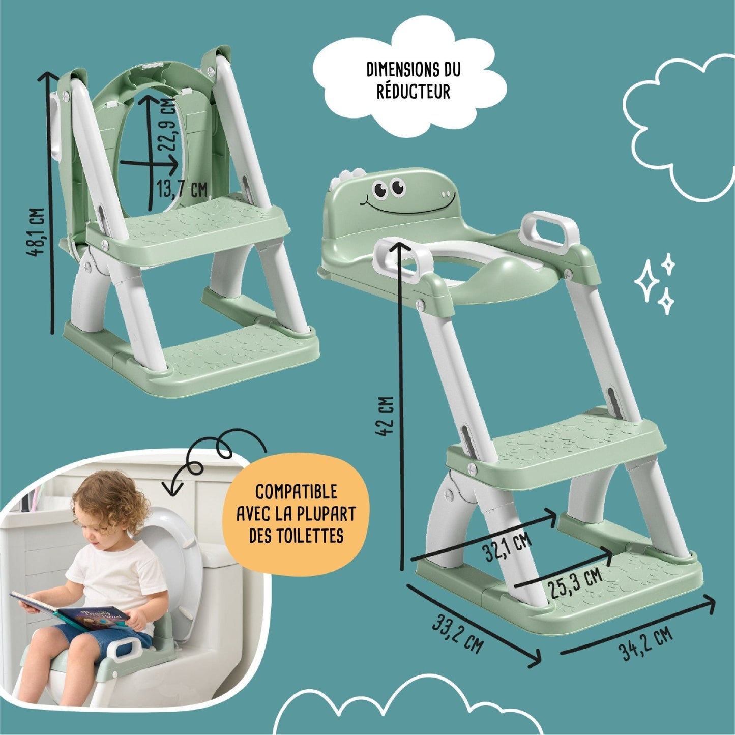 Réducteur de toilette DINO avec marche pliable
