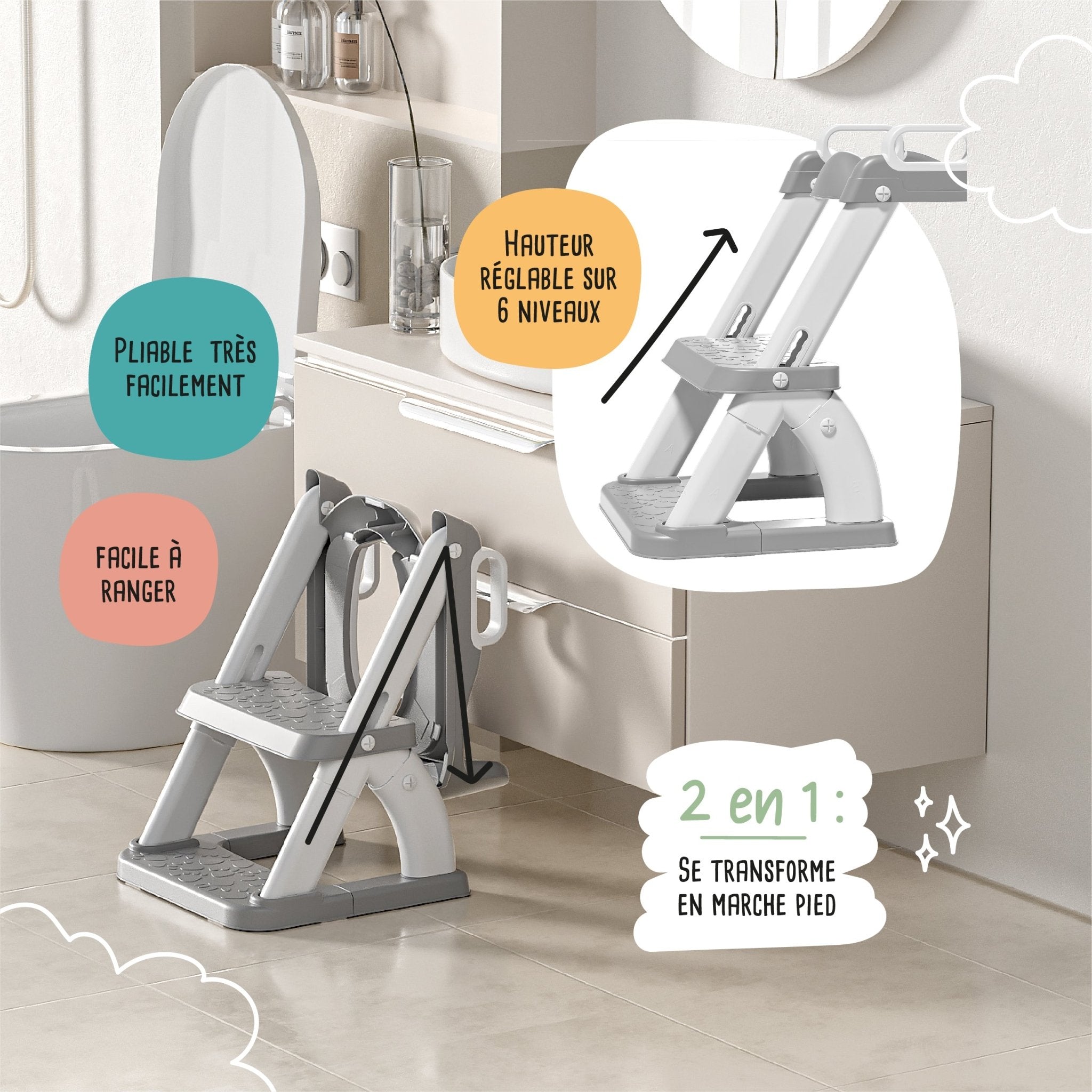 Réducteur de toilette DINO avec marche pliable