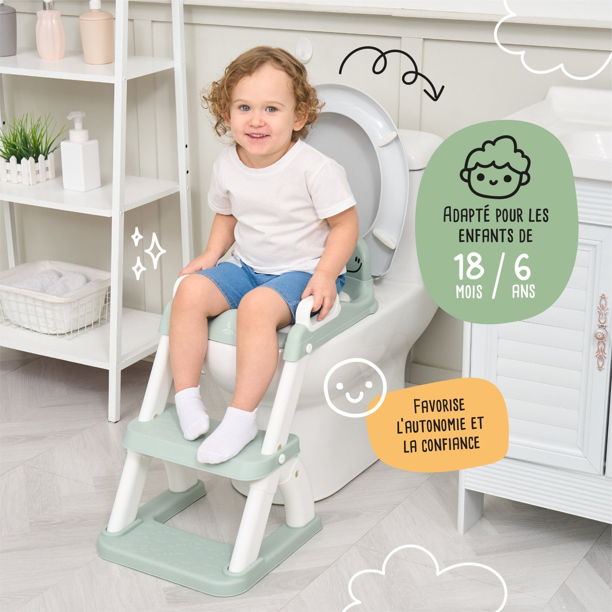 Réducteur de toilette DINO avec marche pliable