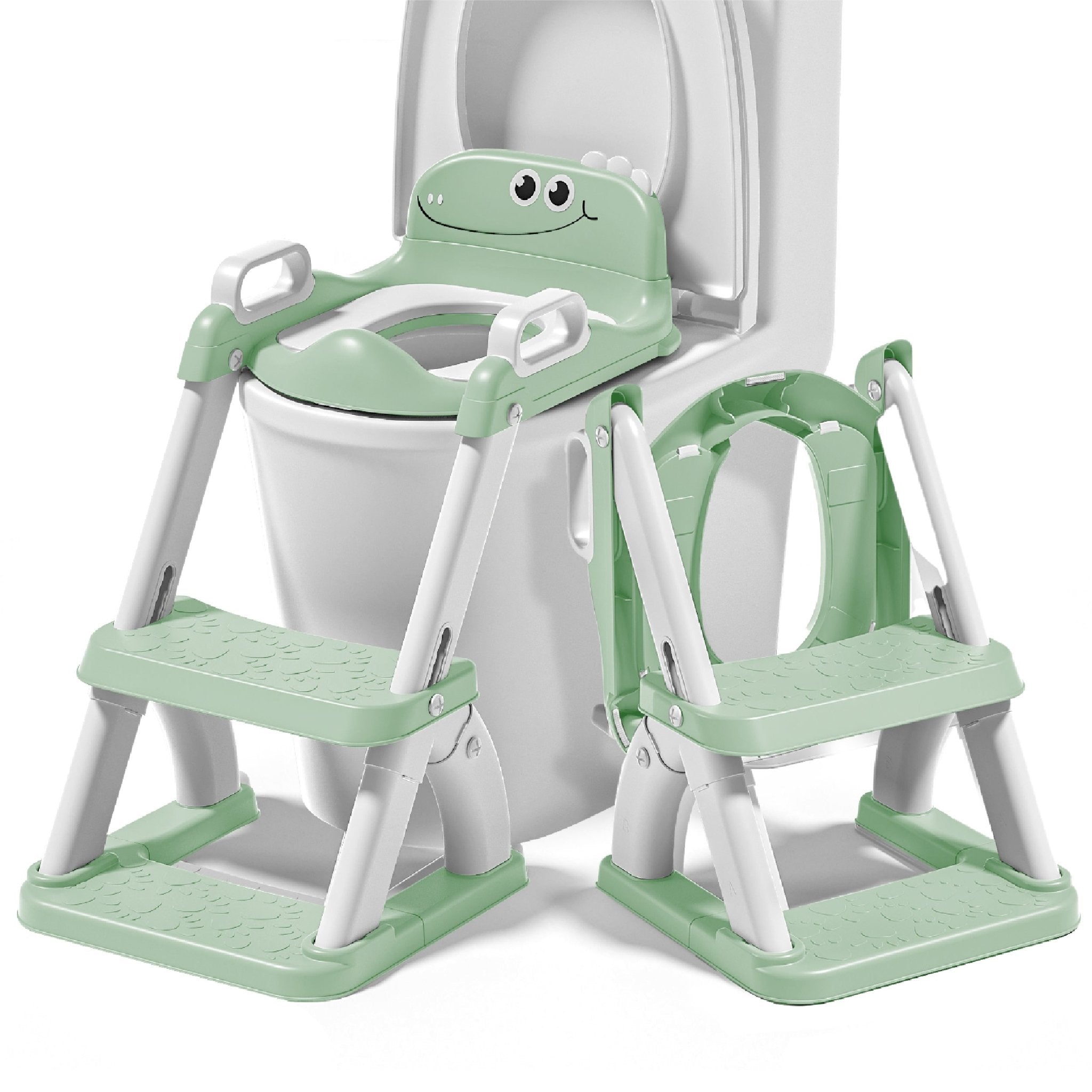 Réducteur de toilette DINO avec marche pliable#couleur_green