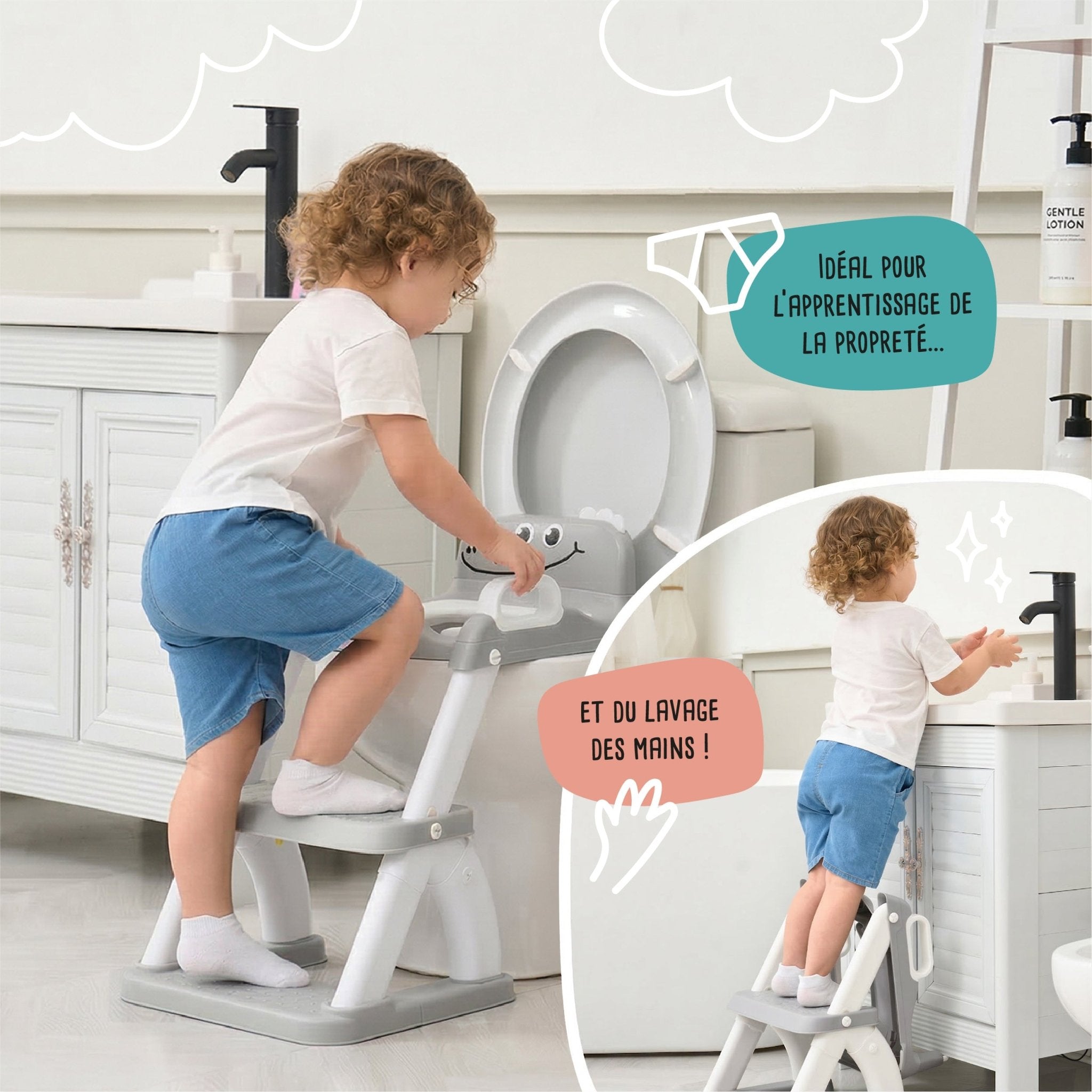 Réducteur de toilette DINO avec marche pliable
