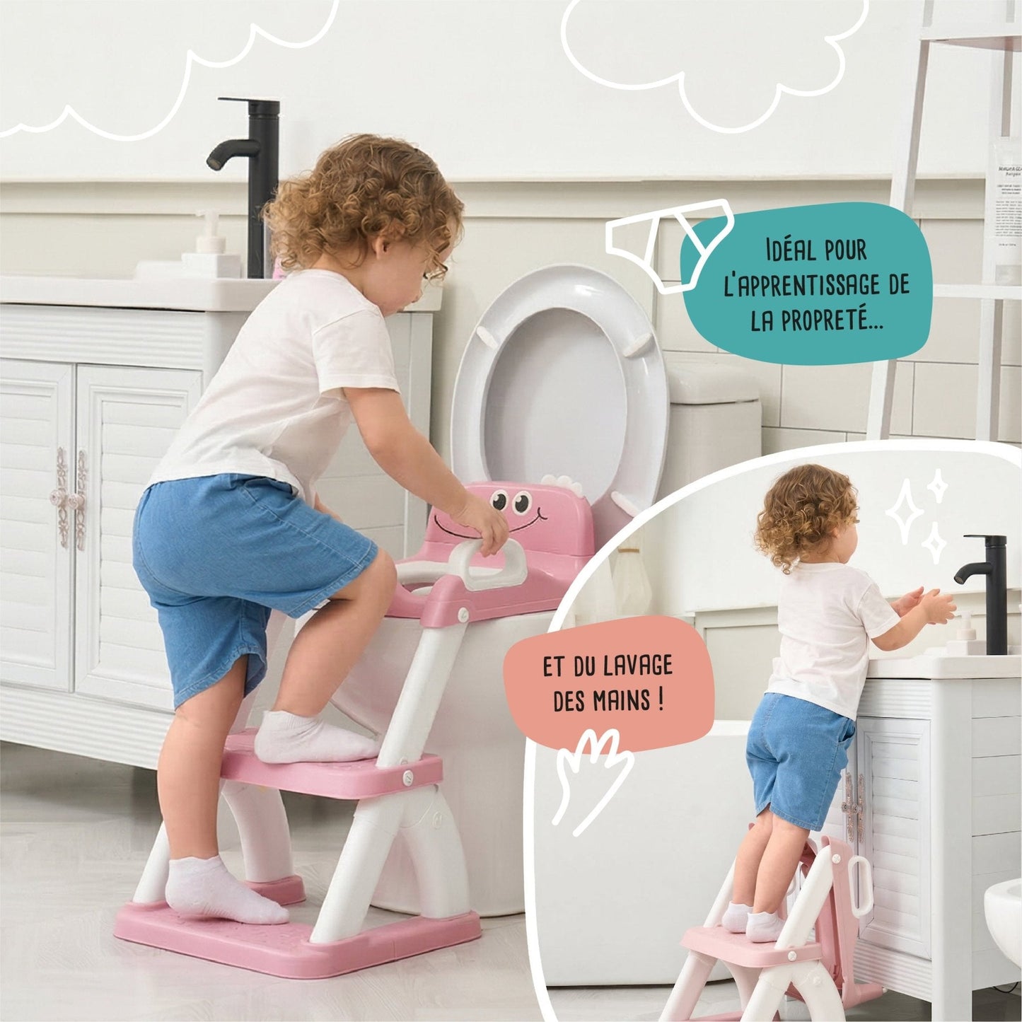 Réducteur de toilette DINO avec marche pliable