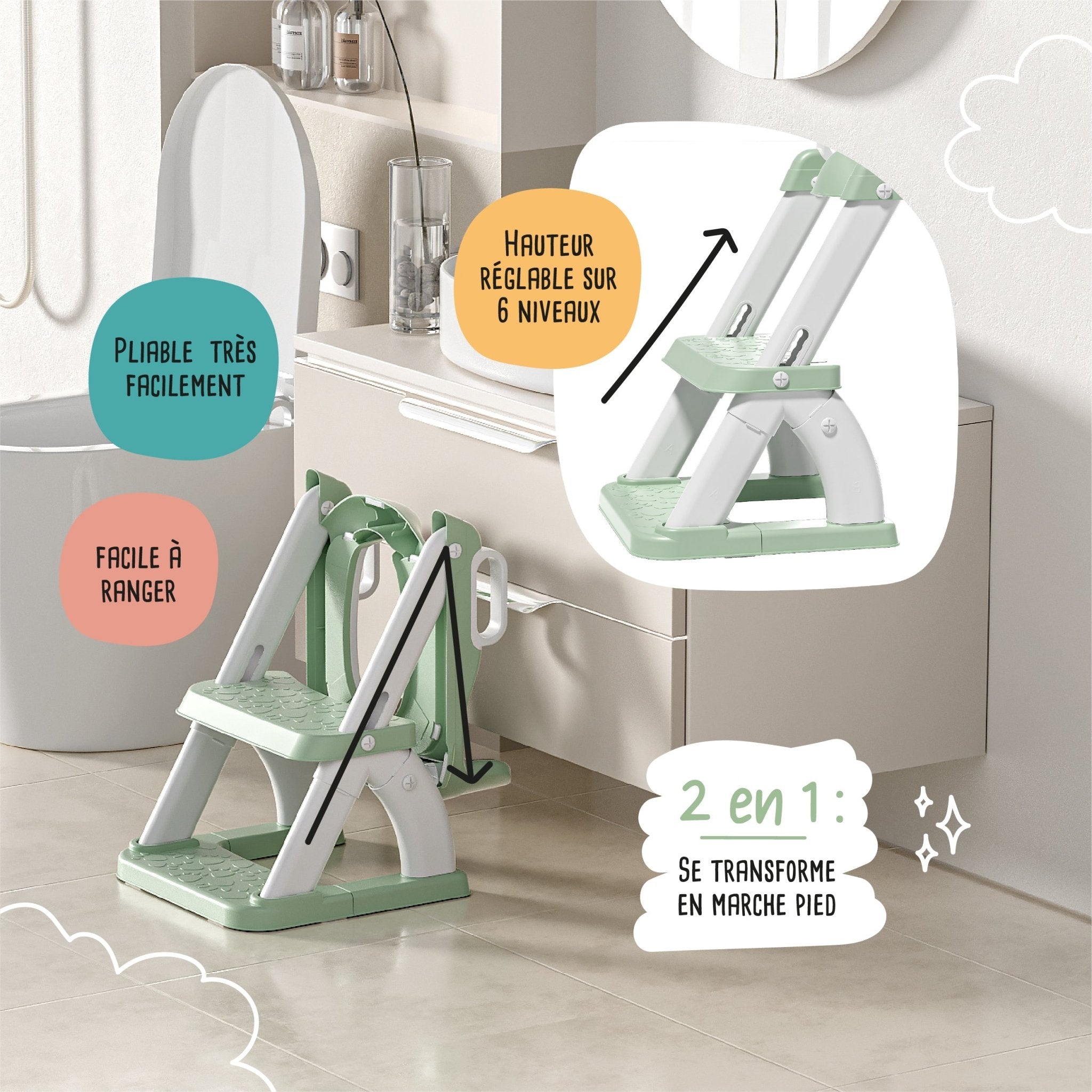 Réducteur de toilette DINO avec marche pliable
