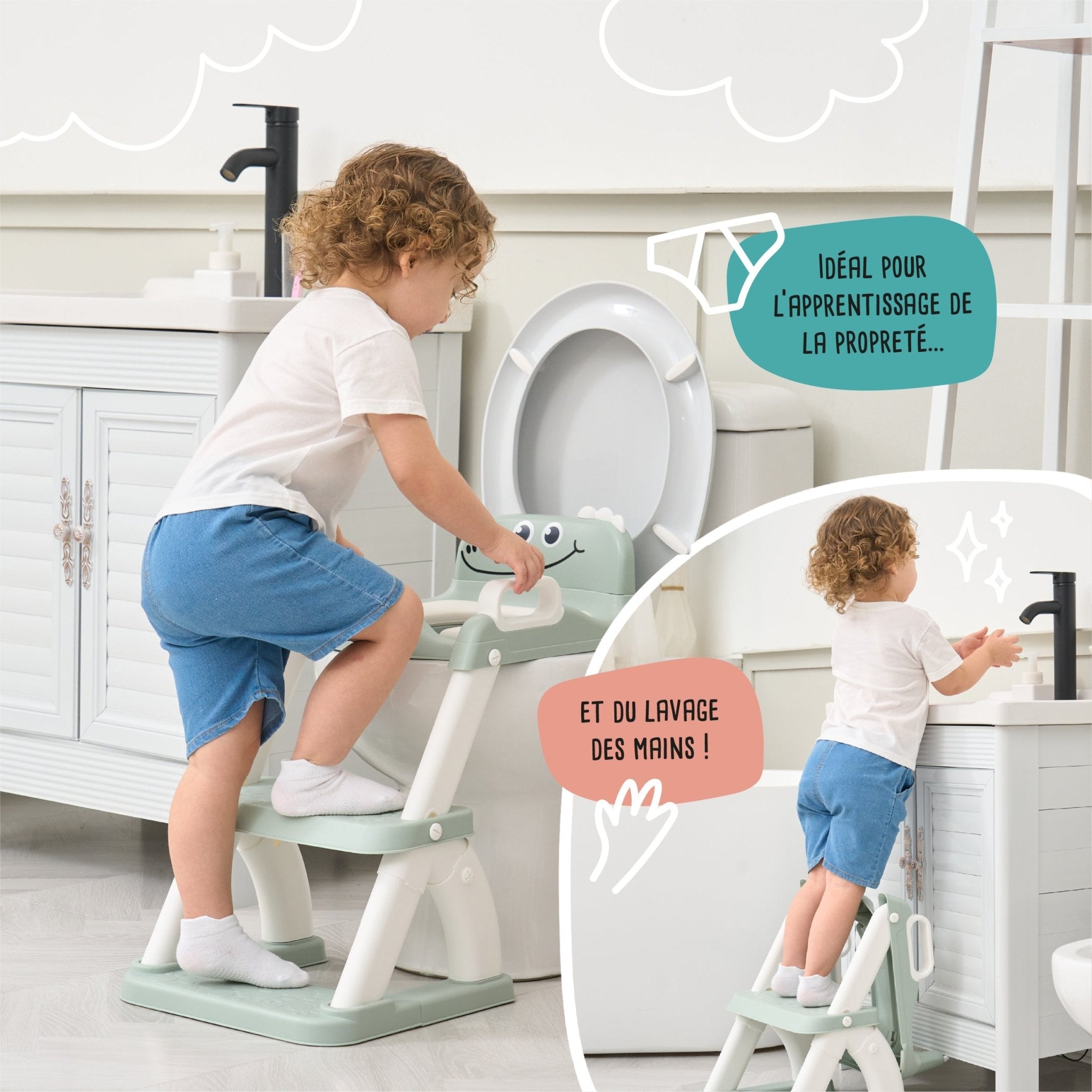Réducteur de toilette DINO avec marche pliable