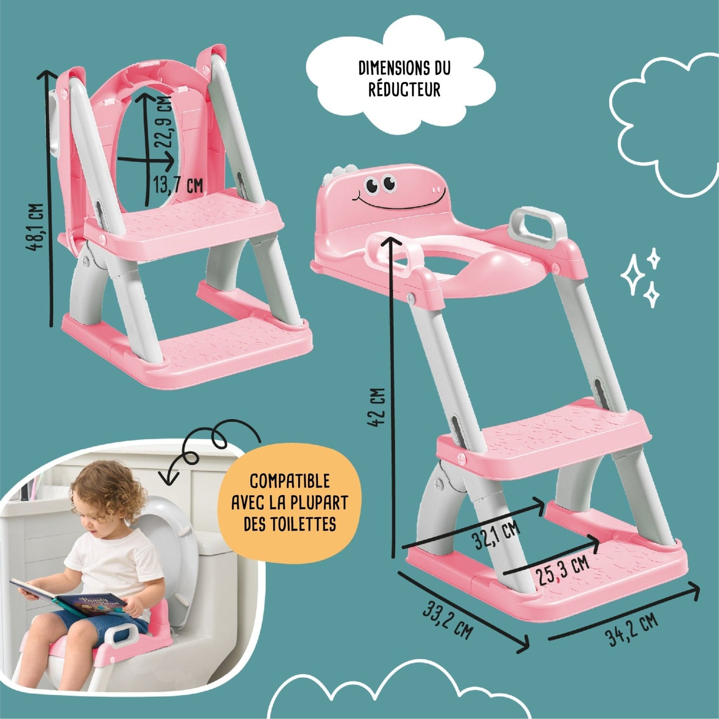 Réducteur de toilette DINO avec marche pliable