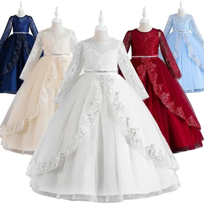 Long Sleeve Lace Prom Dress for Kids