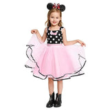 Robe fantaisie minnie pour filles avec top à pois noir et blanc, nœud rose et jupe tutu rose pour fêtes d’anniversaire