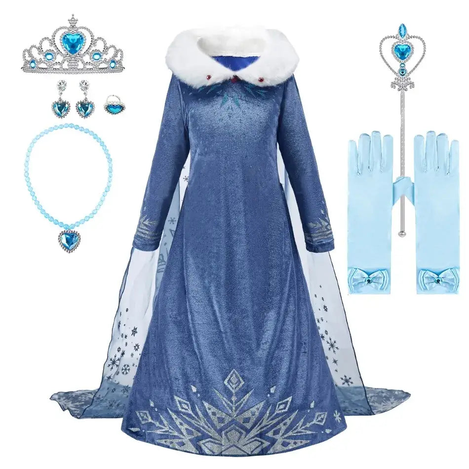 Robe Princesse Elsa Reine des Neiges avec accessoires pour fans d’Elsa