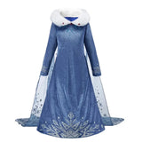 Robe princesse Elsa avec col en fourrure et cape flocons de neige pour fans d’Elsa