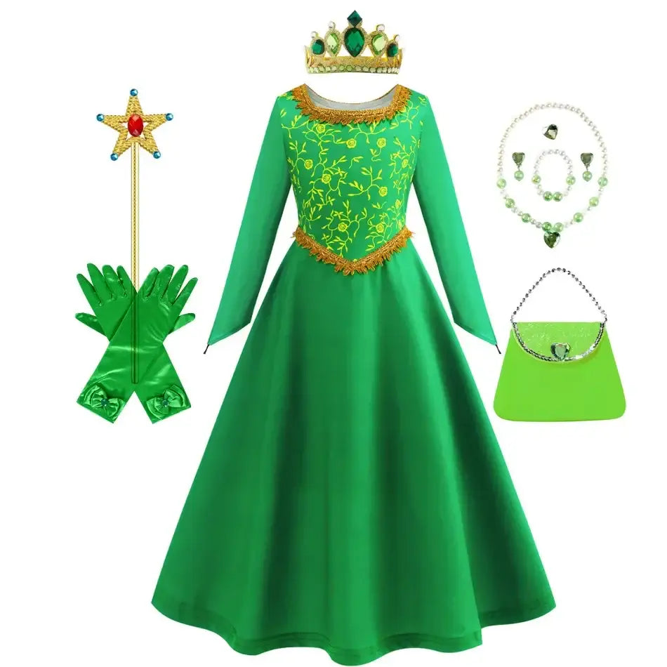 Costume Robe Princesse Fiona verte inspirée de Shrek pour enfants et adultes