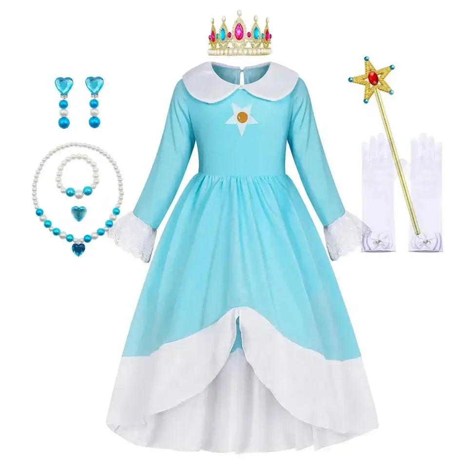 Costume de princesse bleue avec accessoires, Robe Princesse Rosalina