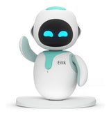 Robot eilik compagnon blanc et teal avec yeux bleus lumineux offrant des interactions naturelles en temps réel