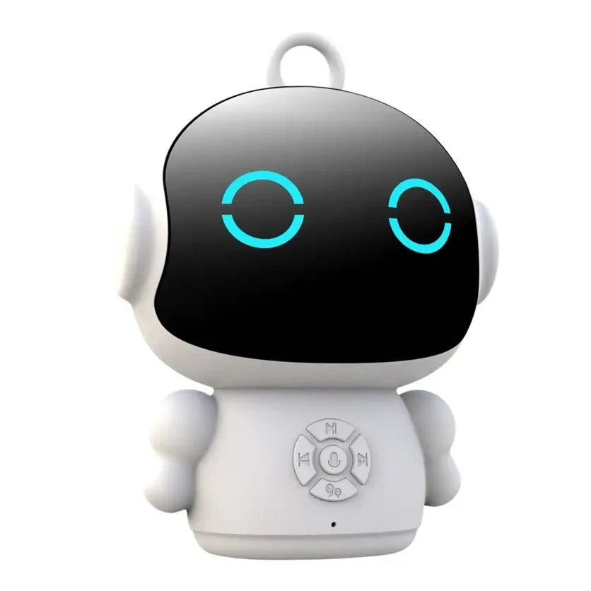 Robot ia jouet éducatif blanc en forme de robot avec reconnaissance vocale et commandes centrales lumineuses teal