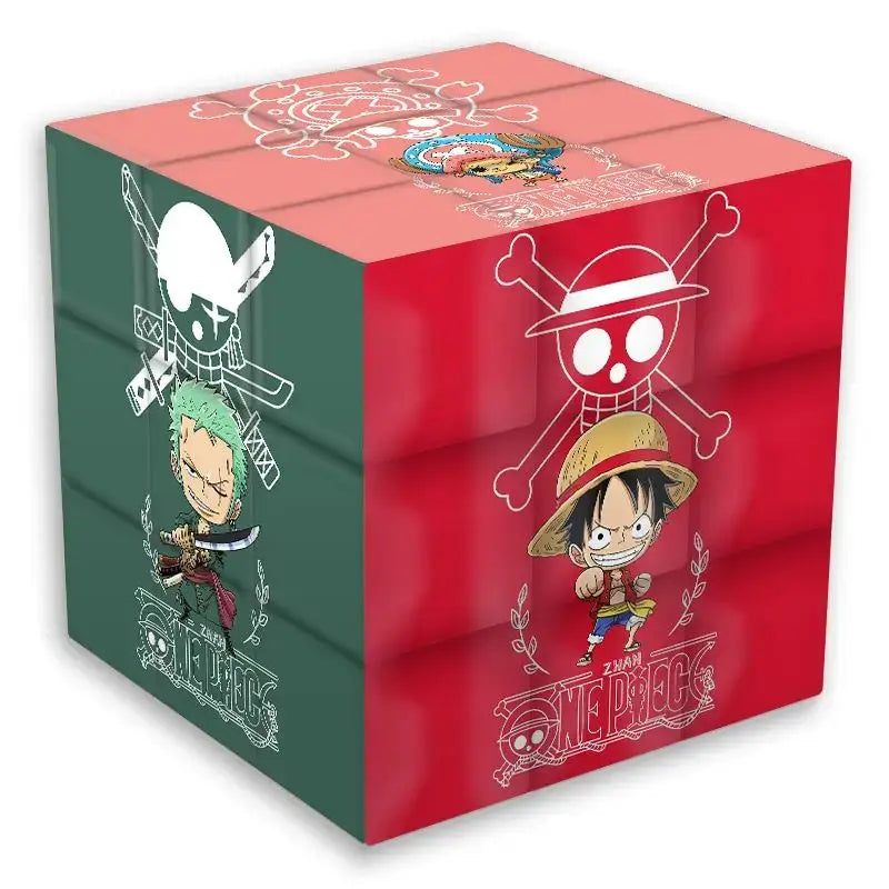 Cube rubik’s 3x3 rouge et vert avec luffy et zoro one piece en art ligne blanche pour collection et jeu